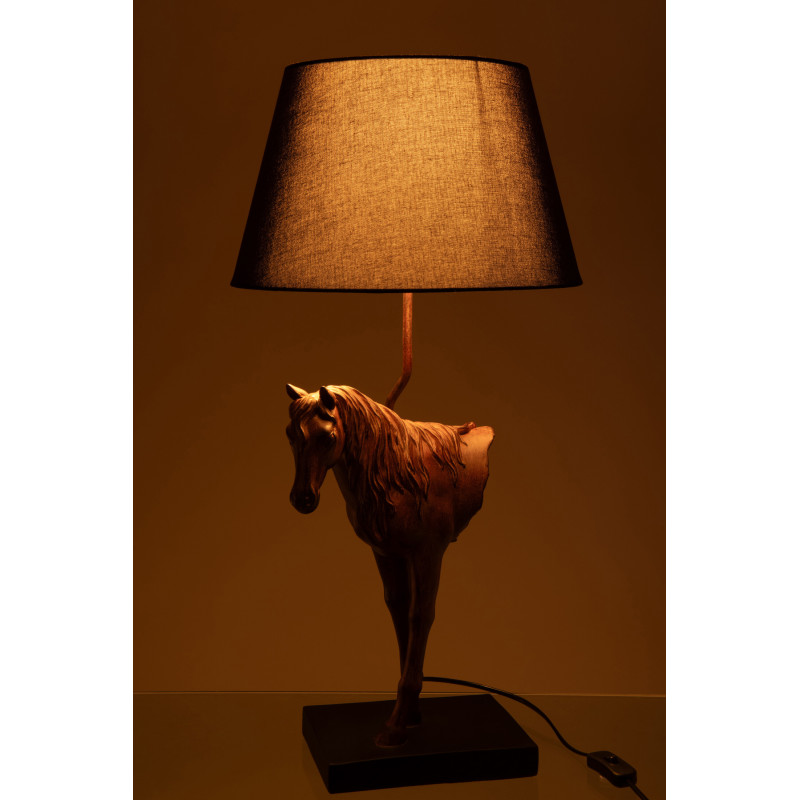 Grande Lampe à poser moderne Cheval Hauteur 70 cm en Résine Marron foncé Tissu Noir Horson - 4