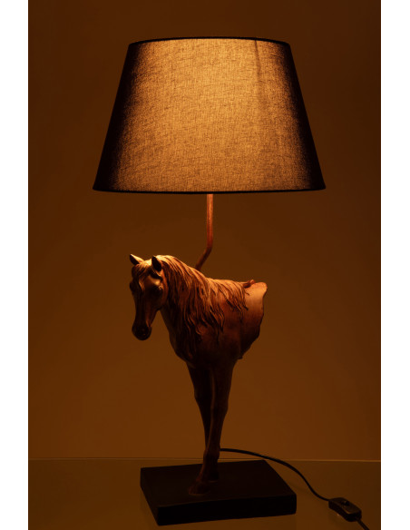 Grande Lampe à poser moderne Cheval Hauteur 70 cm en Résine Marron foncé Tissu Noir Horson - 4