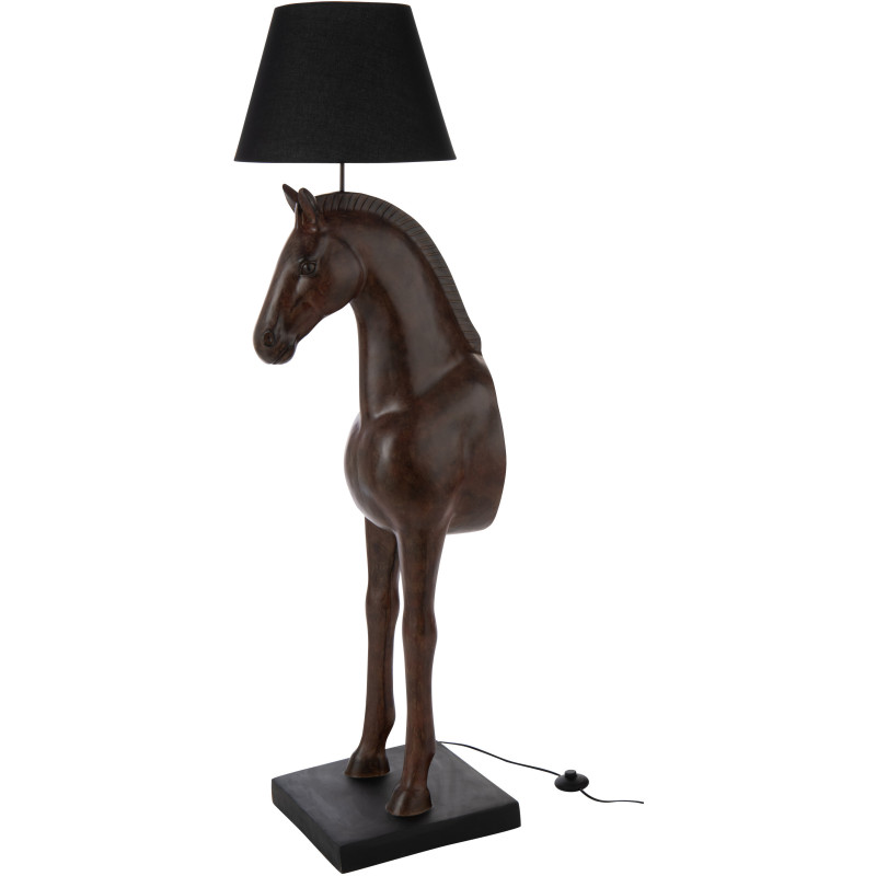 Grand Lampadaire sur pied moderne Cheval Hauteur 153 cm en Résine Marron foncé Tissu Noir Horson - 1