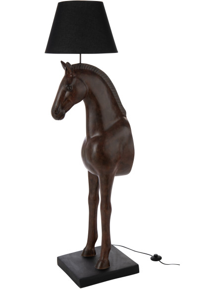 Grand Lampadaire sur pied moderne Cheval Hauteur 153 cm en Résine Marron foncé Tissu Noir Horson - 1