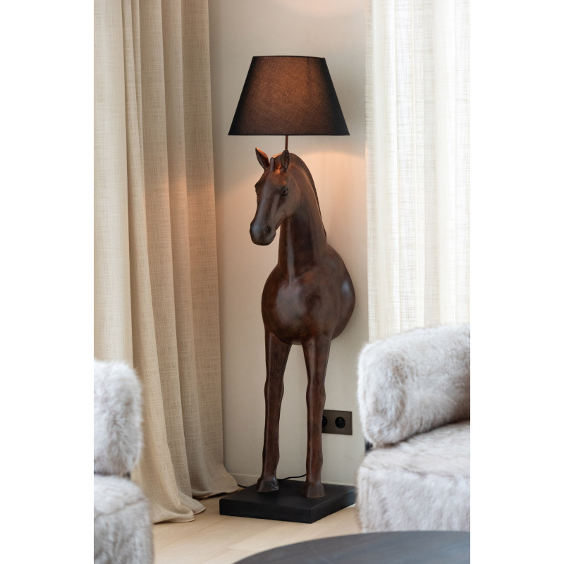 Grand Lampadaire sur pied moderne Cheval Hauteur 153 cm en Résine Marron foncé Tissu Noir Horson - 2