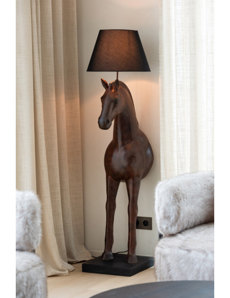 Grand Lampadaire sur pied moderne Cheval Hauteur 153 cm en Résine Marron foncé Tissu Noir Horson - 2