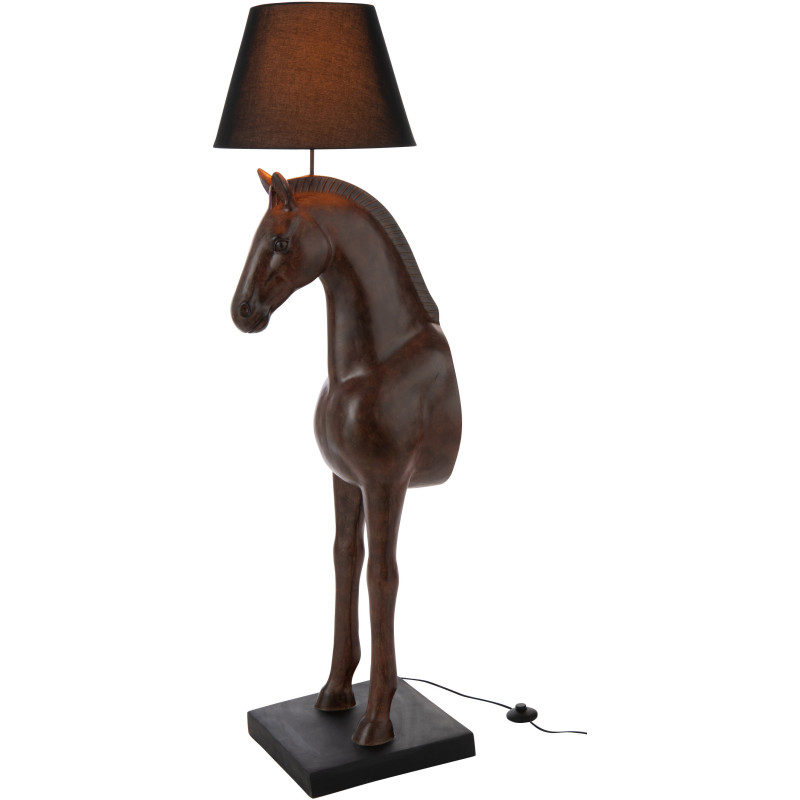 Grand Lampadaire sur pied moderne Cheval Hauteur 153 cm en Résine Marron foncé Tissu Noir Horson - 3