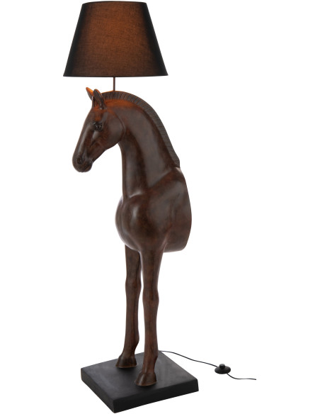 Grand Lampadaire sur pied moderne Cheval Hauteur 153 cm en Résine Marron foncé Tissu Noir Horson - 3