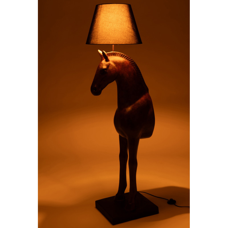 Grand Lampadaire sur pied moderne Cheval Hauteur 153 cm en Résine Marron foncé Tissu Noir Horson - 4