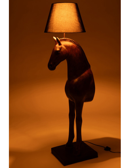 Grand Lampadaire sur pied moderne Cheval Hauteur 153 cm en Résine Marron foncé Tissu Noir Horson - 4