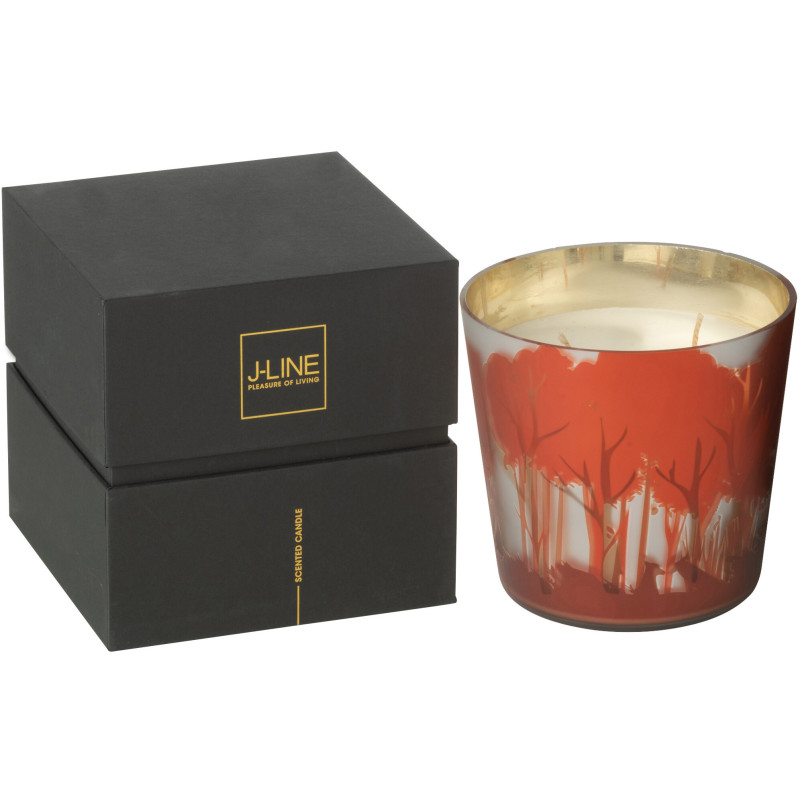 Petite Bougie parfumée Senteur Boisée Grape Wood 50 heures Photophore motif forêt en Cire de soja Verre Rouge Noa - 1