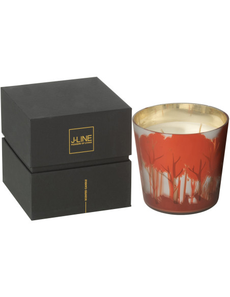 Petite Bougie parfumée Senteur Boisée Grape Wood 50 heures Photophore motif forêt en Cire de soja Verre Rouge Noa - 1