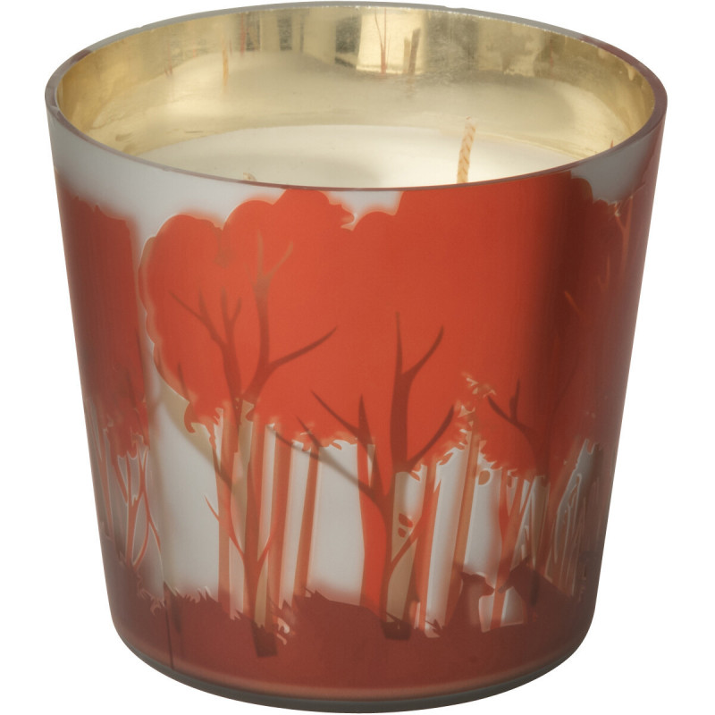 Petite Bougie parfumée Senteur Boisée Grape Wood 50 heures Photophore motif forêt en Cire de soja Verre Rouge Noa - 3