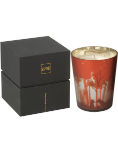 Bougie parfumée Senteur Boisée Grape Wood 68 heures Photophore motif forêt en Cire de soja Verre Rouge Noa - 1