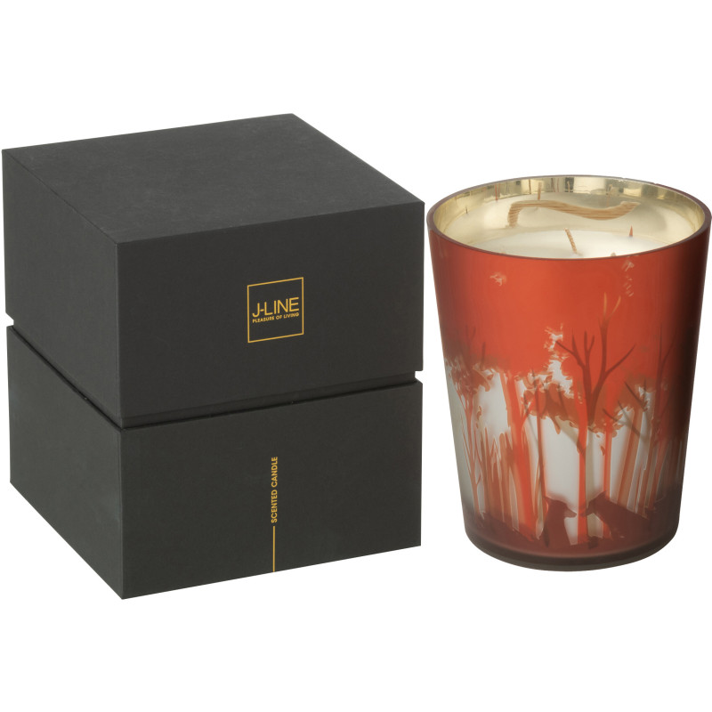 Bougie parfumée Senteur Boisée Grape Wood 68 heures Photophore motif forêt en Cire de soja Verre Rouge Noa - 1