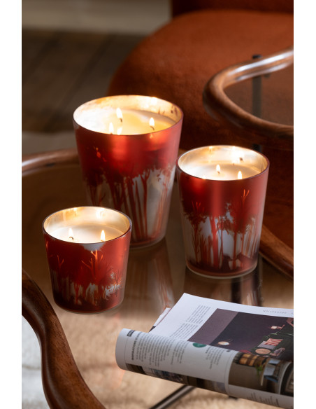 Bougie parfumée Senteur Boisée Grape Wood 68 heures Photophore motif forêt en Cire de soja Verre Rouge Noa - 2