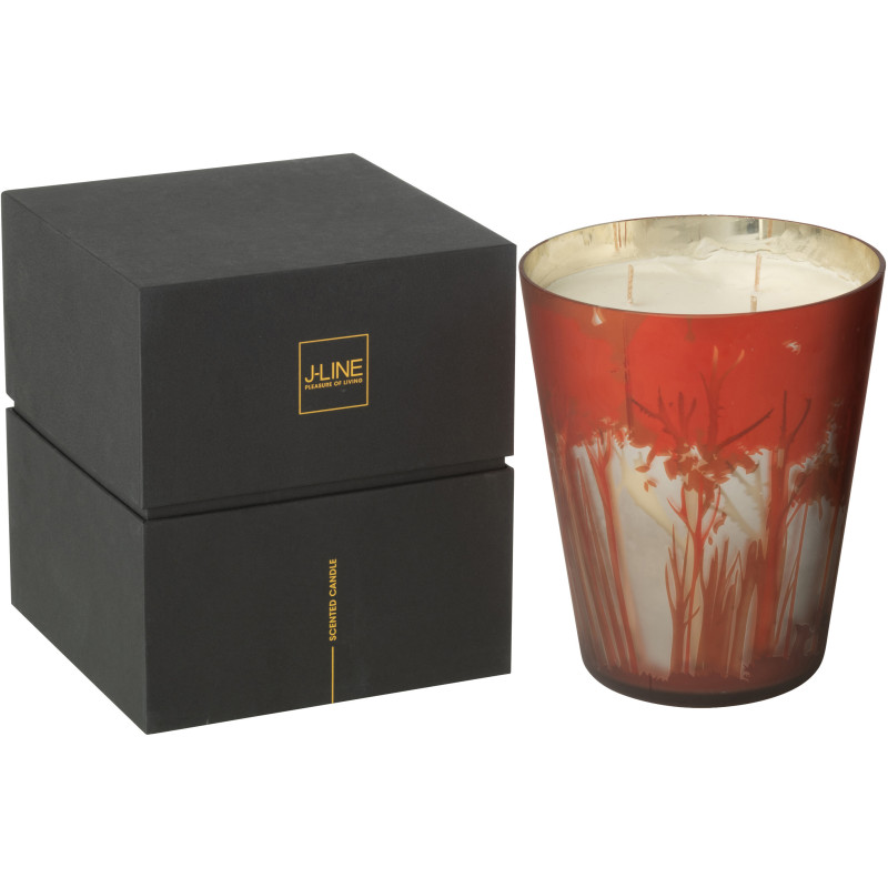 Grande Bougie parfumée Senteur Boisée Grape Wood 95 heures Photophore motif forêt en Cire de Soja Verre Rouge Noa - 1