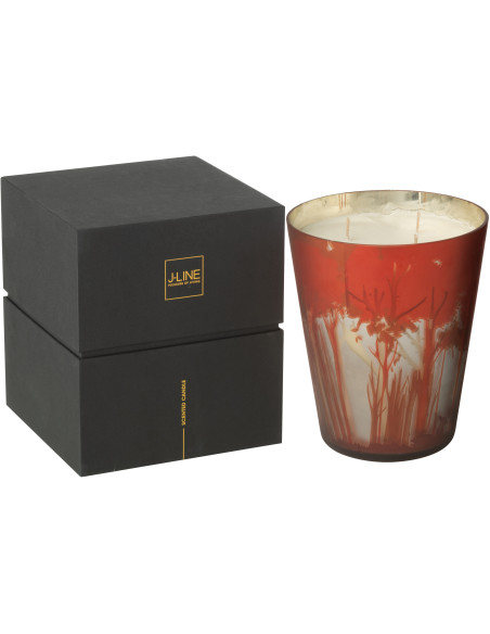 Grande Bougie parfumée Senteur Boisée Grape Wood 95 heures Photophore motif forêt en Cire de Soja Verre Rouge Noa - 1