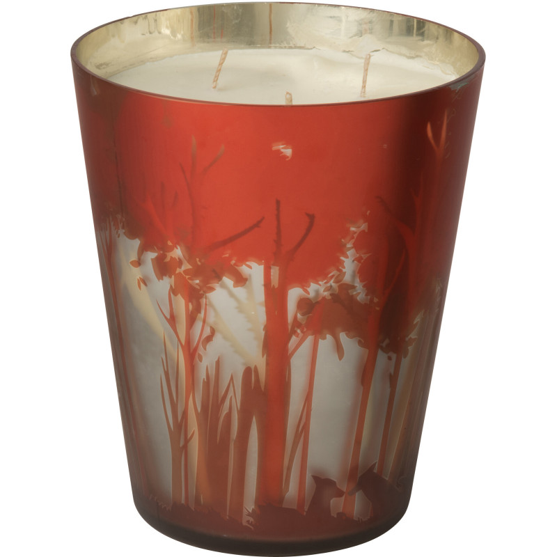 Grande Bougie parfumée Senteur Boisée Grape Wood 95 heures Photophore motif forêt en Cire de Soja Verre Rouge Noa - 2