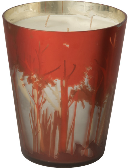 Grande Bougie parfumée Senteur Boisée Grape Wood 95 heures Photophore motif forêt en Cire de Soja Verre Rouge Noa - 2