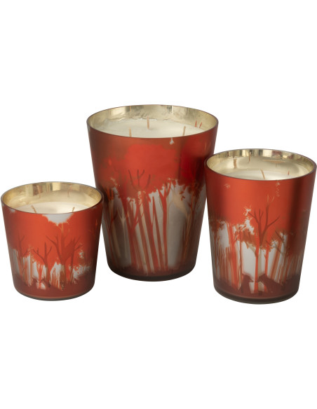 Grande Bougie parfumée Senteur Boisée Grape Wood 95 heures Photophore motif forêt en Cire de Soja Verre Rouge Noa - 3