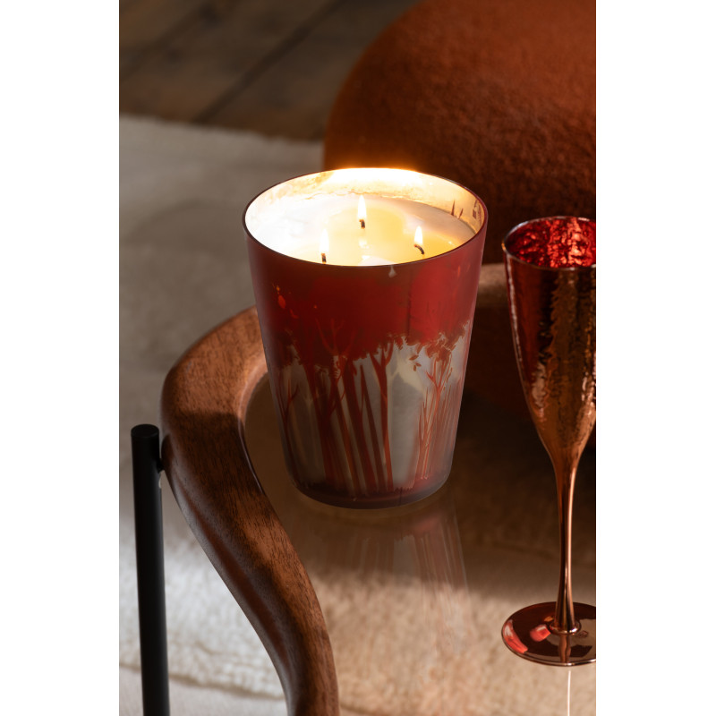 Grande Bougie parfumée Senteur Boisée Grape Wood 95 heures Photophore motif forêt en Cire de Soja Verre Rouge Noa - 4