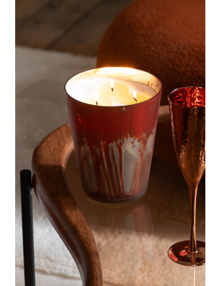 Grande Bougie parfumée Senteur Boisée Grape Wood 95 heures Photophore motif forêt en Cire de Soja Verre Rouge Noa - 4