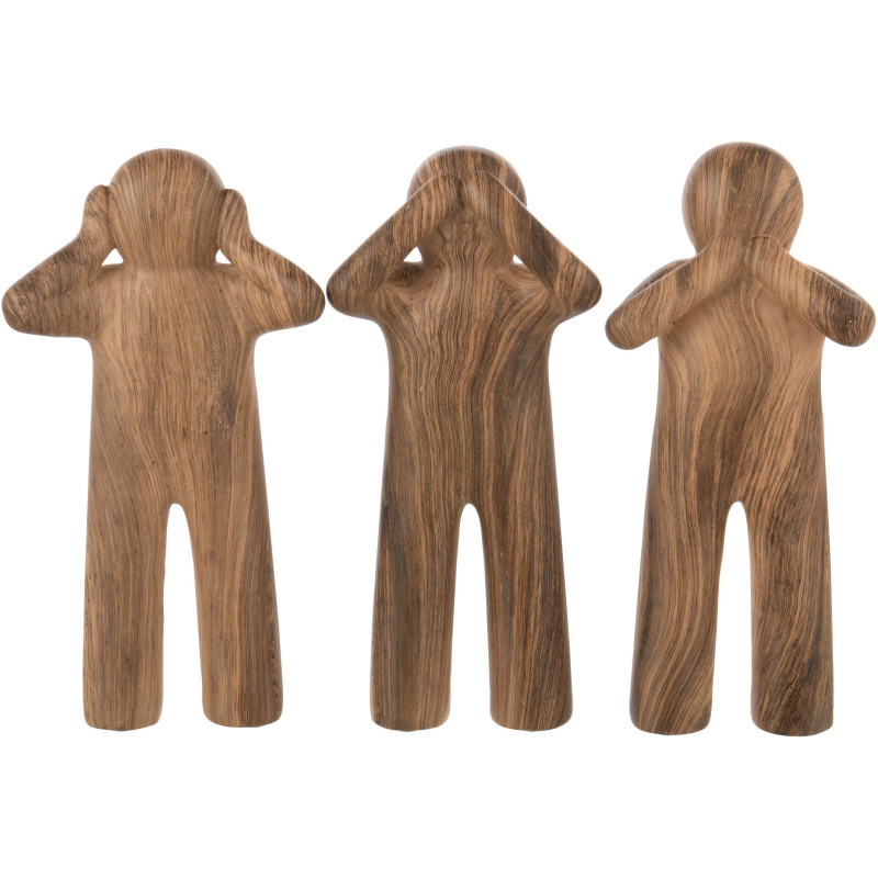Statuettes déco modernes Voir Entendre Se taire Hauteur 29 cm en Résine Marron Imitation bois P'tit Maurice (Lot de 3) - 1