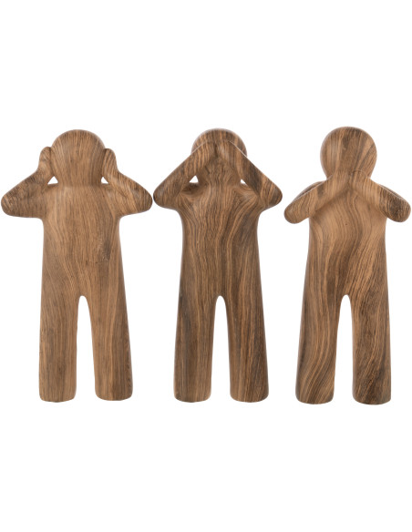 Statuettes déco modernes Voir Entendre Se taire Hauteur 29 cm en Résine Marron Imitation bois P'tit Maurice (Lot de 3) - 1
