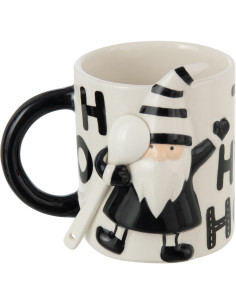 Mug original avec cuillère Père Noël en Dolomite Blanc Noir Noelya - 1