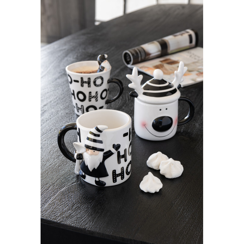 Mug original avec cuillère Père Noël en Dolomite Blanc Noir Noelya - 2