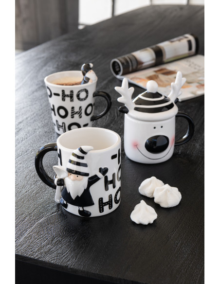 Mug original avec cuillère Père Noël en Dolomite Blanc Noir Noelya - 2