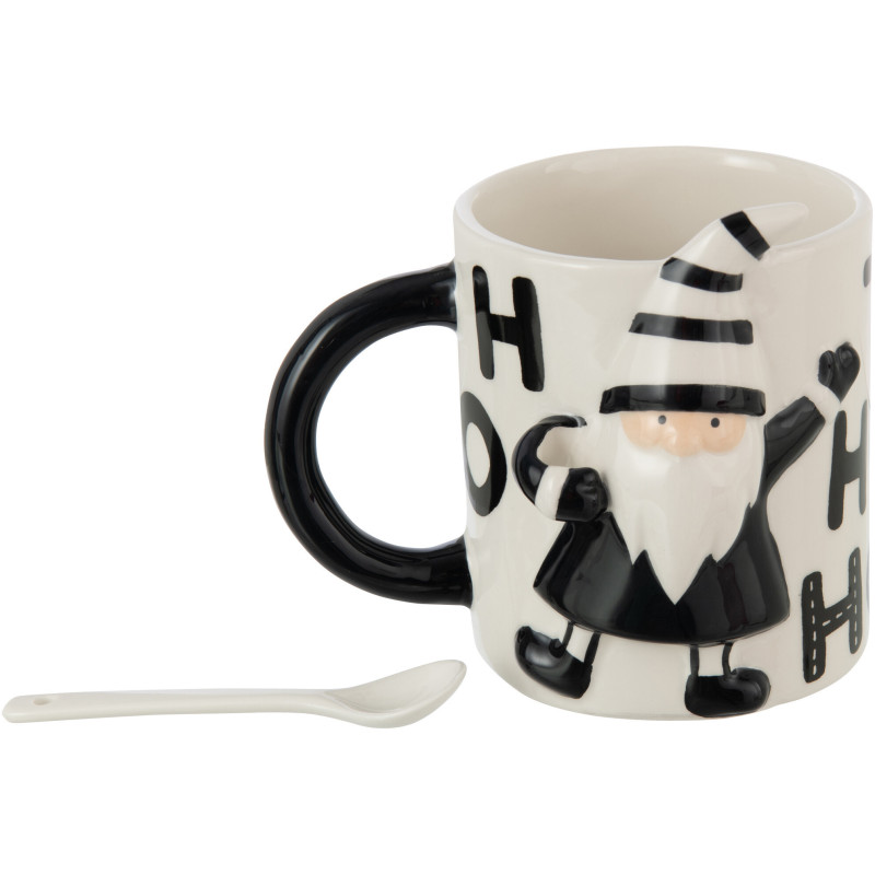 Mug original avec cuillère Père Noël en Dolomite Blanc Noir Noelya - 3