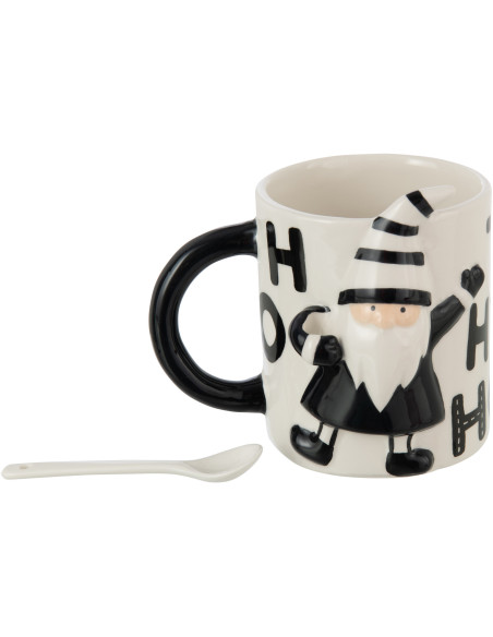Mug original avec cuillère Père Noël en Dolomite Blanc Noir Noelya - 3