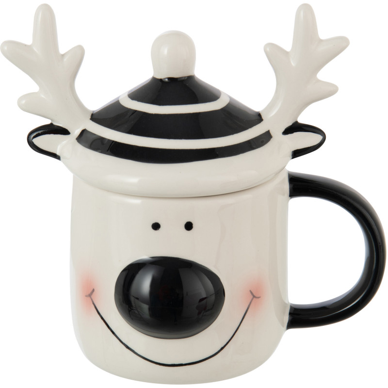 Mug de Noël avec couvercle Renne en Dolomite Blanc Noir Noelya - 1