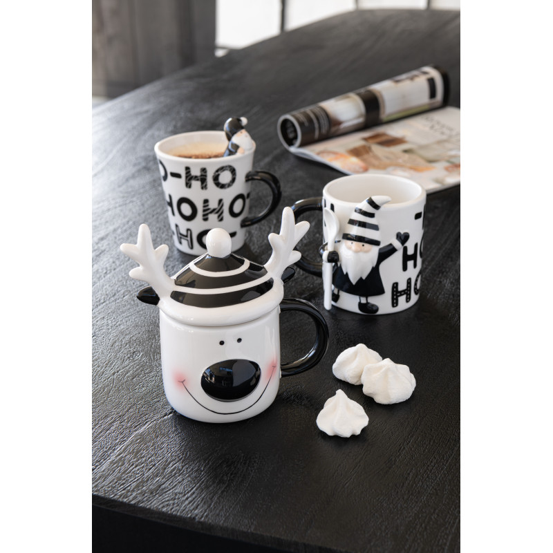 Mug de Noël avec couvercle Renne en Dolomite Blanc Noir Noelya - 2