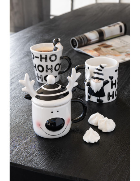Mug de Noël avec couvercle Renne en Dolomite Blanc Noir Noelya - 2