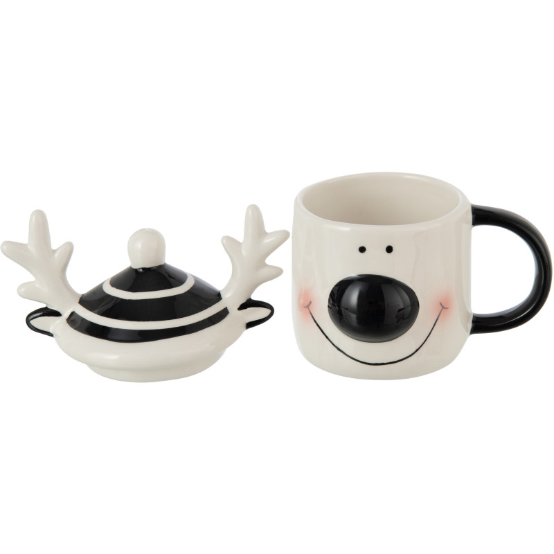 Mug de Noël avec couvercle Renne en Dolomite Blanc Noir Noelya - 3