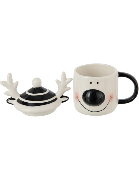 Mug de Noël avec couvercle Renne en Dolomite Blanc Noir Noelya - 3