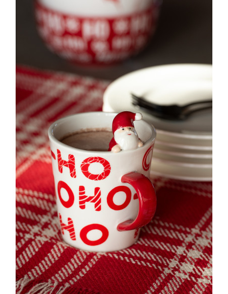 Mug original Père Noël HoHoHo en Dolomite Rouge Noir Noelya - 2