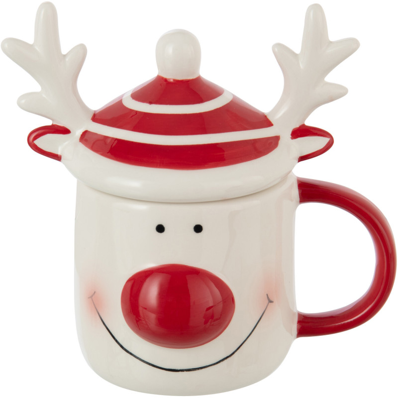 Mug de Noël avec couvercle Renne en Dolomite Rouge Noir Noelya - 1