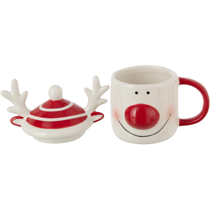 Mug de Noël avec couvercle Renne en Dolomite Rouge Noir Noelya - 2