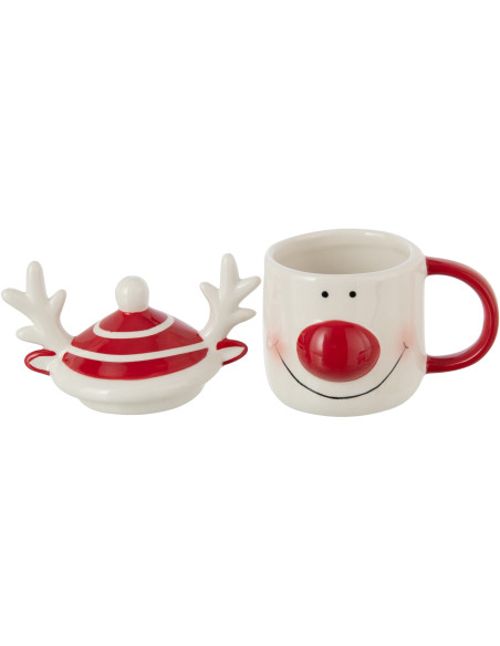 Mug de Noël avec couvercle Renne en Dolomite Rouge Noir Noelya - 2