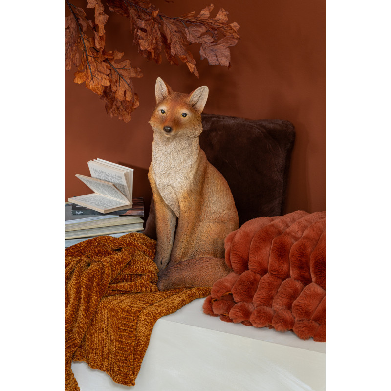 Statue déco Renard assis Hauteur 54 cm en Résine Marron Blanc Rookie - 2