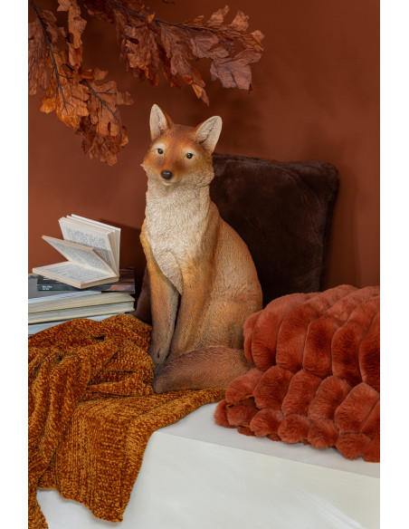 Statue déco Renard assis Hauteur 54 cm en Résine Marron Blanc Rookie - 2