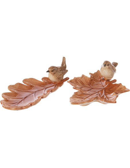 Vide poches déco Oiseaux sur feuilles en Dolomite Marron caramel Avolis (Lot de 2) - 1