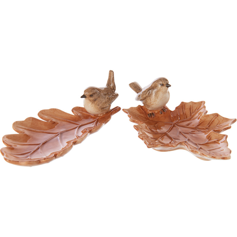 Vide poches déco Oiseaux sur feuilles en Dolomite Marron caramel Avolis (Lot de 2) - 3