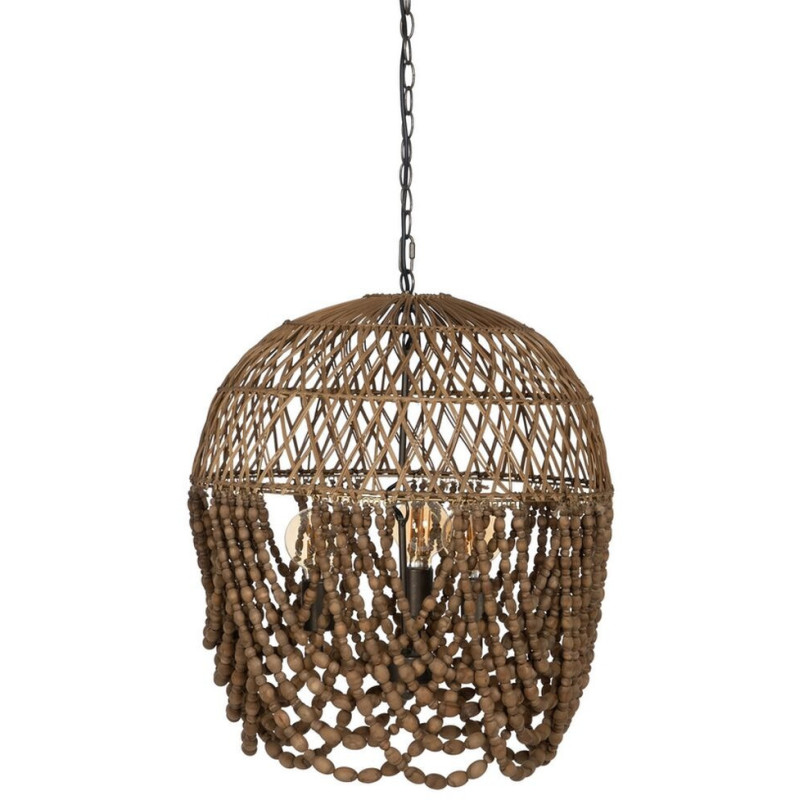 Suspension XL 55 cm en Rotin Naturel Bois Métal avec perles Norrie - 1