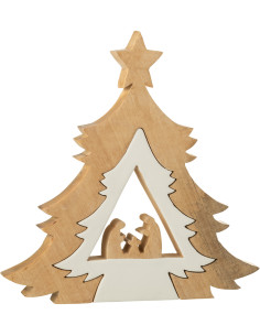 Grande Crèche moderne chic Sapin Puzzle Hauteur 41 cm en Bois de manguier Blanc Naturel Puzzoel - 1
