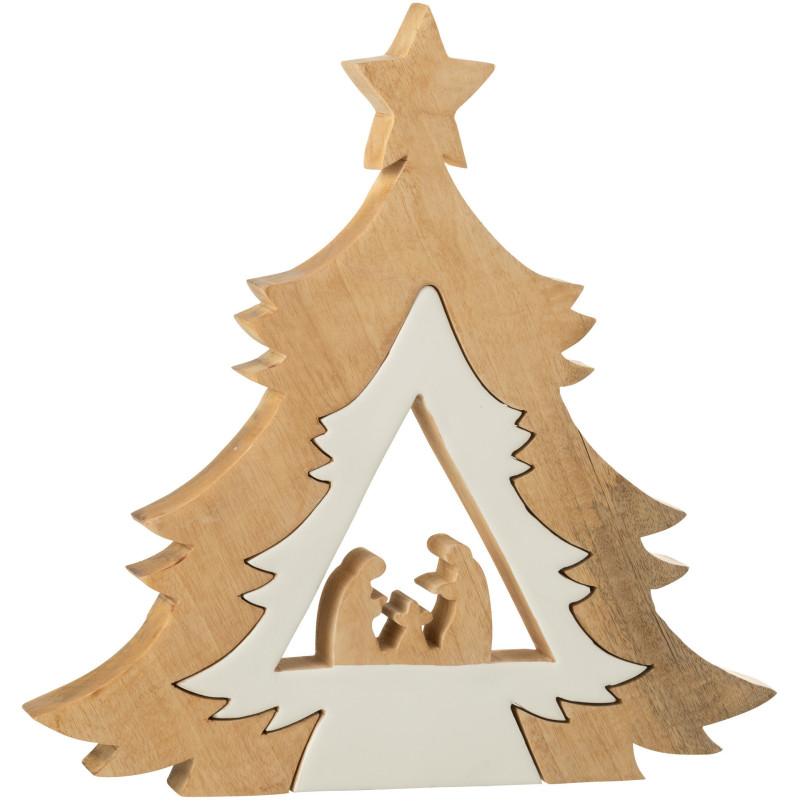 Grande Crèche moderne chic Sapin Puzzle Hauteur 41 cm en Bois de manguier Blanc Naturel Puzzoel - 1