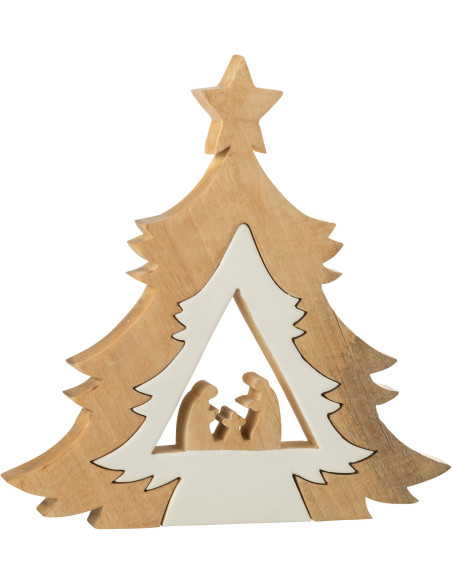 Grande Crèche moderne chic Sapin Puzzle Hauteur 41 cm en Bois de manguier Blanc Naturel Puzzoel - 1