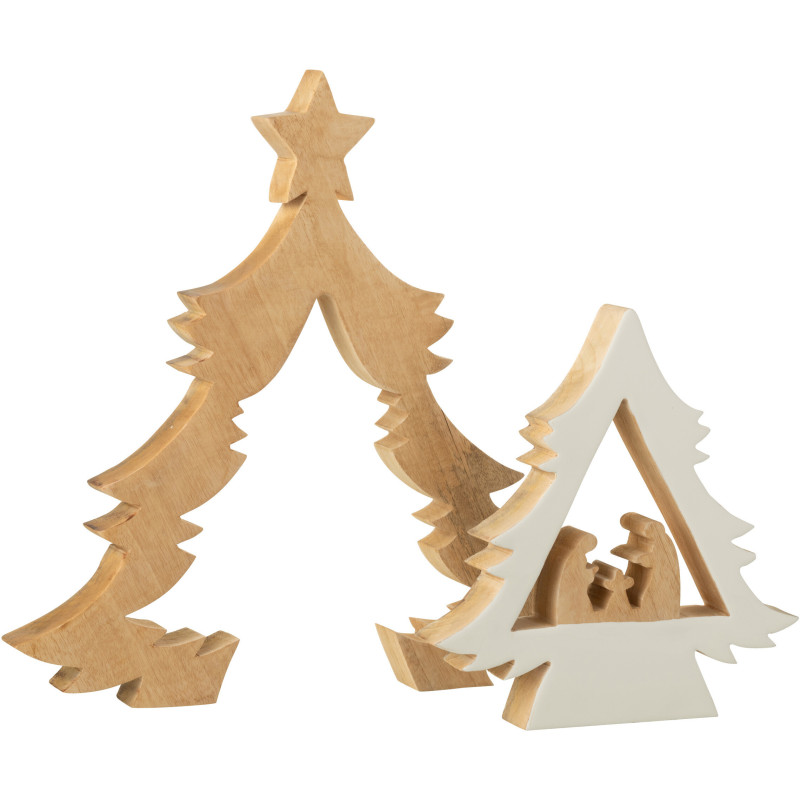 Grande Crèche moderne chic Sapin Puzzle Hauteur 41 cm en Bois de manguier Blanc Naturel Puzzoel - 2