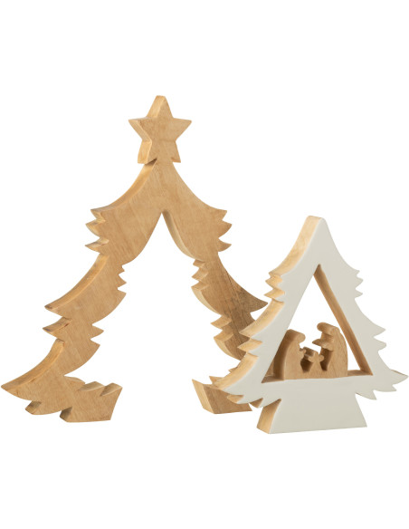 Grande Crèche moderne chic Sapin Puzzle Hauteur 41 cm en Bois de manguier Blanc Naturel Puzzoel - 2