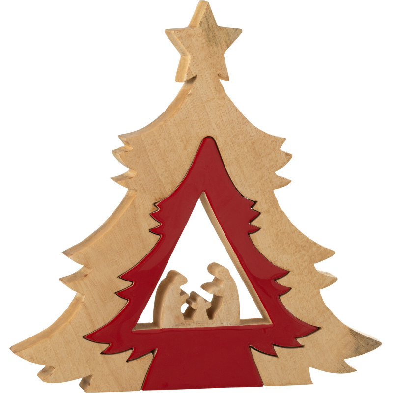 Grande Crèche moderne chic Sapin Puzzle Hauteur 41 cm en Bois de manguier Rouge Naturel Puzzoel - 1